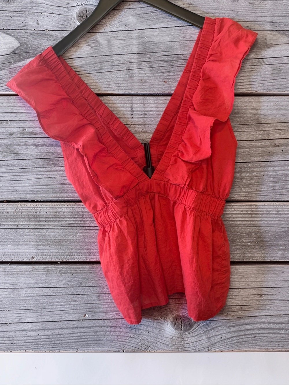 Women's Red Ruffle V-Neck Blouse